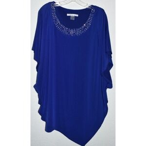 Nygard 3X Blue Slinky Stretch Top Asymmetrical Travel Knit Artsy Dress-up